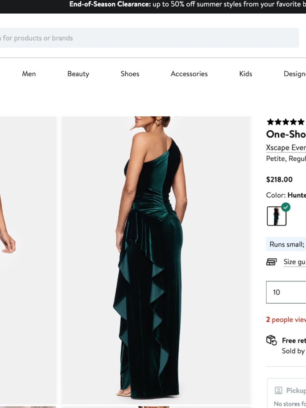 NEW XSCAPE Hunter Green ONE SHOULDER Ruched RUFFLE SIDE Stretch VELVET GOWN 6 - Picture 4 of 12